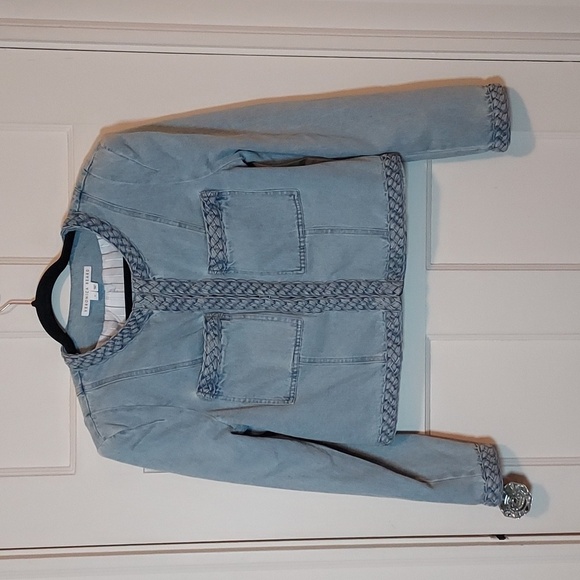 Veronica Beard Arrowe Cropped Chambray Jacket with Braided Trim - Picture 6 of 16